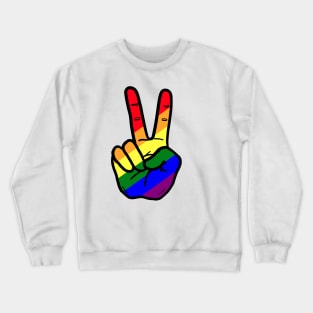 V Sign Hand Gesture Gay Rainbow Crewneck Sweatshirt